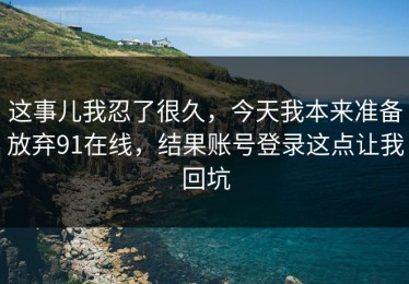 这事儿我忍了很久，今天我本来准备放弃91在线，结果账号登录这点让我回坑