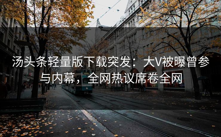 汤头条轻量版下载突发：大V被曝曾参与内幕，全网热议席卷全网