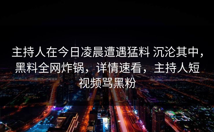 主持人在今日凌晨遭遇猛料 沉沦其中，黑料全网炸锅，详情速看，主持人短视频骂黑粉