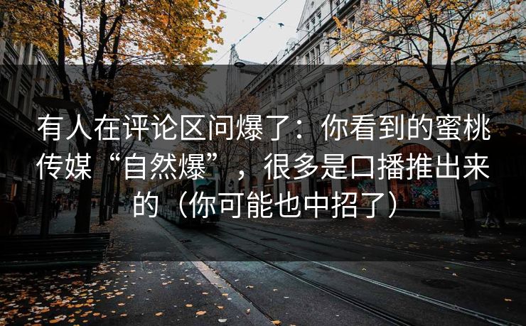 有人在评论区问爆了:你看到的蜜桃传媒“自然爆”,很多是口播推出来的(你可能也中招了) 有人在评论区问爆了:你看到的蜜桃传媒“自然爆”,很多是口播推出来的(你可能也中招了)